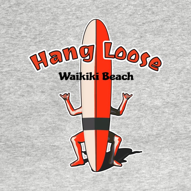 Waikiki Beach Hang Loose Shaka Surfboard Man by AKdesign